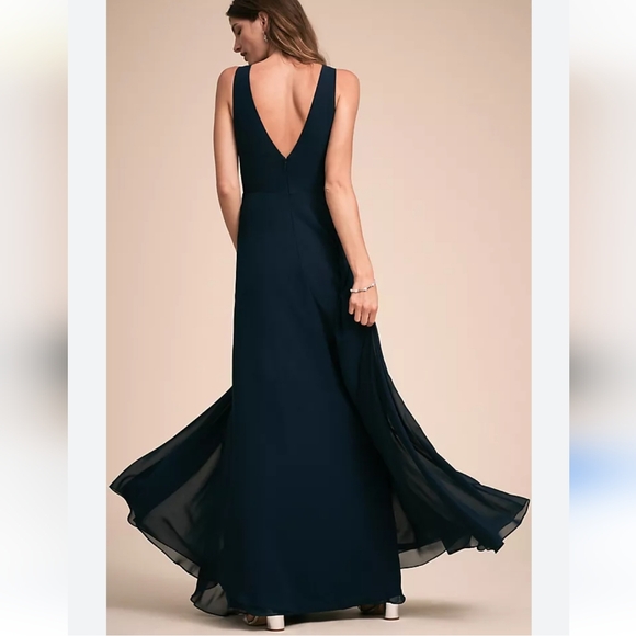 Anthropologie BHLDN /Jenny Yoo Ryan Illusion V Neck Maxi Dress Size 8 Navy Blue - Picture 2 of 14
